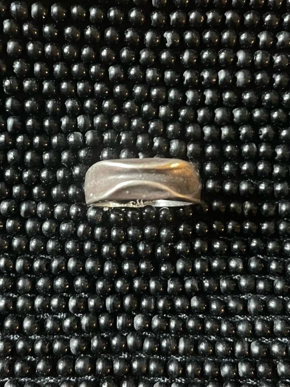 Wide Silver Band Ring - Polished Wave Detail